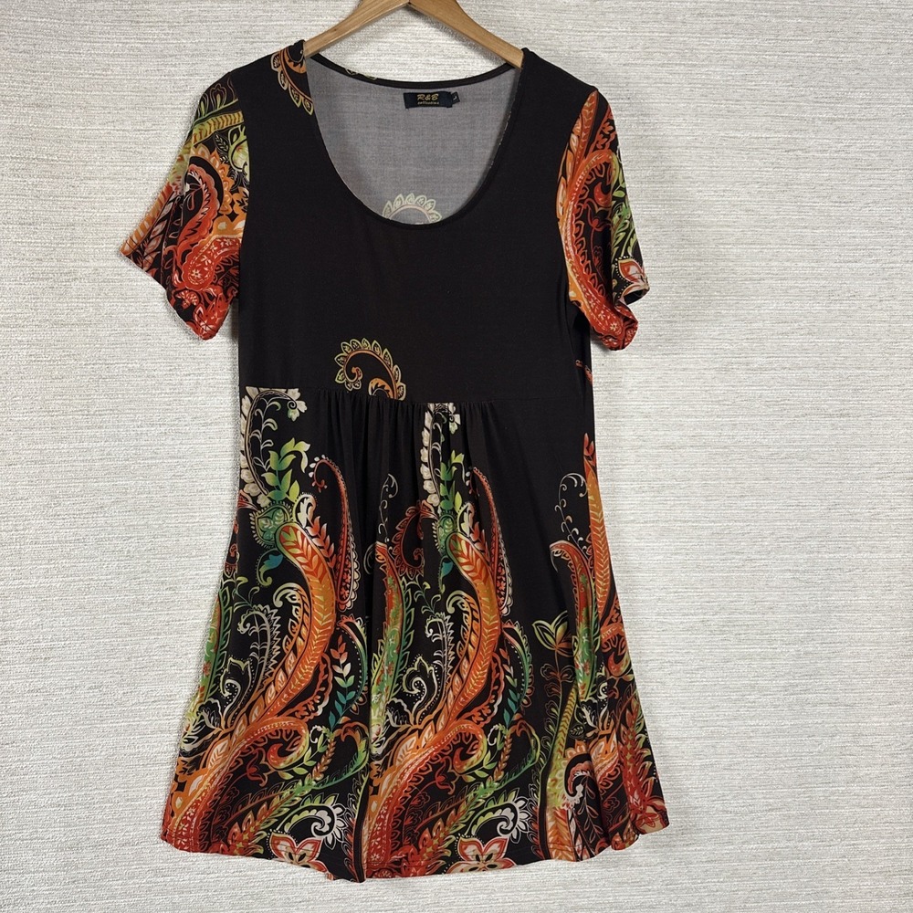 R&B Paisley Babydoll Dress Boho Festival Cottagecore Mini Size L Whimsigoth